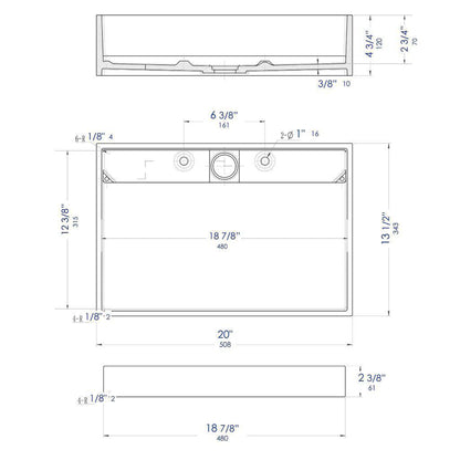 ALFI Brand ABRS2014BM 20" Black Matte Above Mount Rectangle Solid Surface Resin Bathroom Sink With Chrome Drain