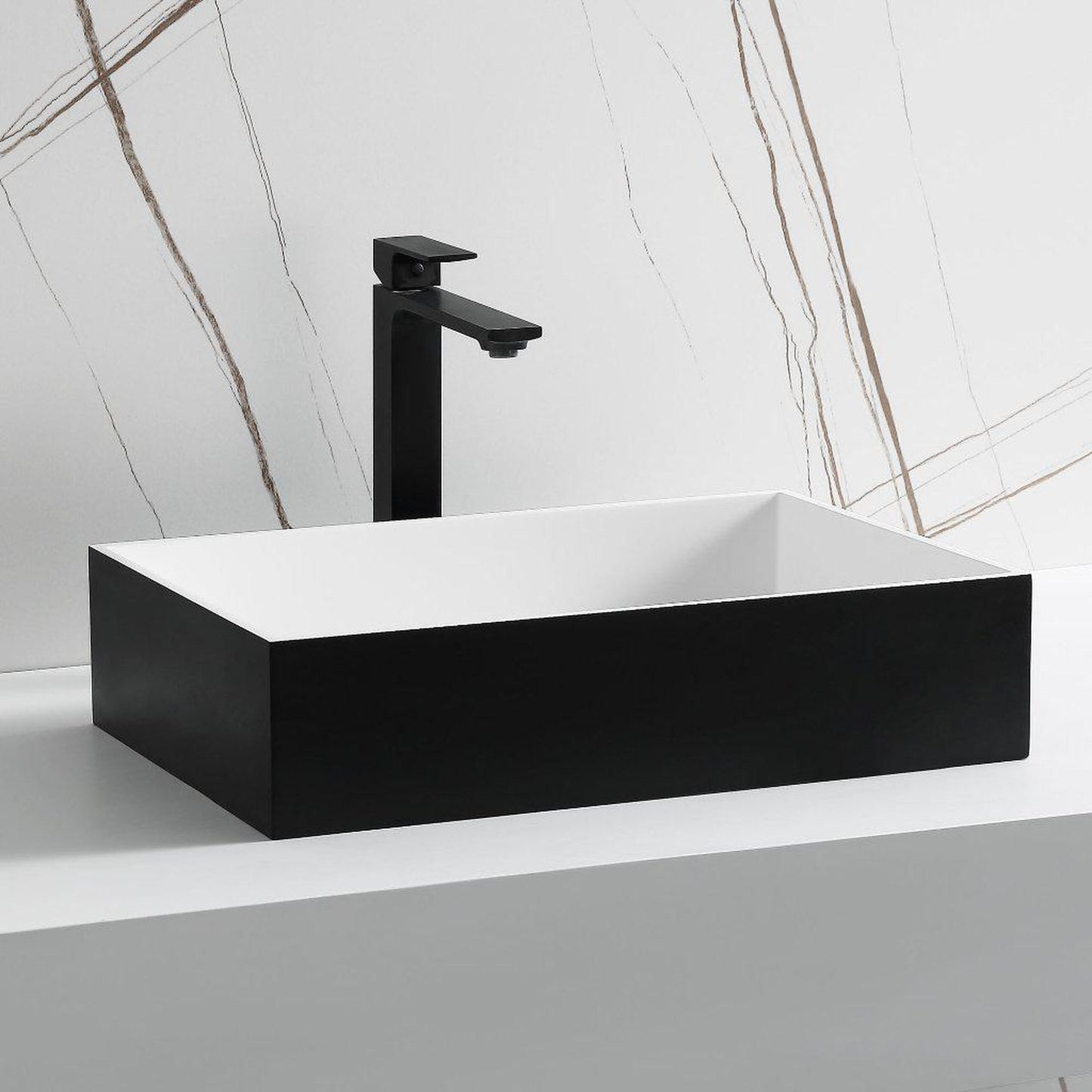 ALFI Brand ABRS2014BM 20" Black Matte Above Mount Rectangle Solid Surface Resin Bathroom Sink With Chrome Drain