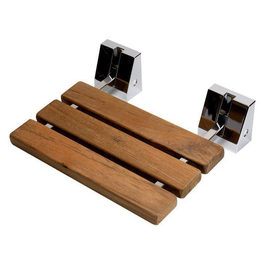 ALFI Brand ABS16S-PC 16" Polished Chrome Folding Teak Wood Shower Seat Bench