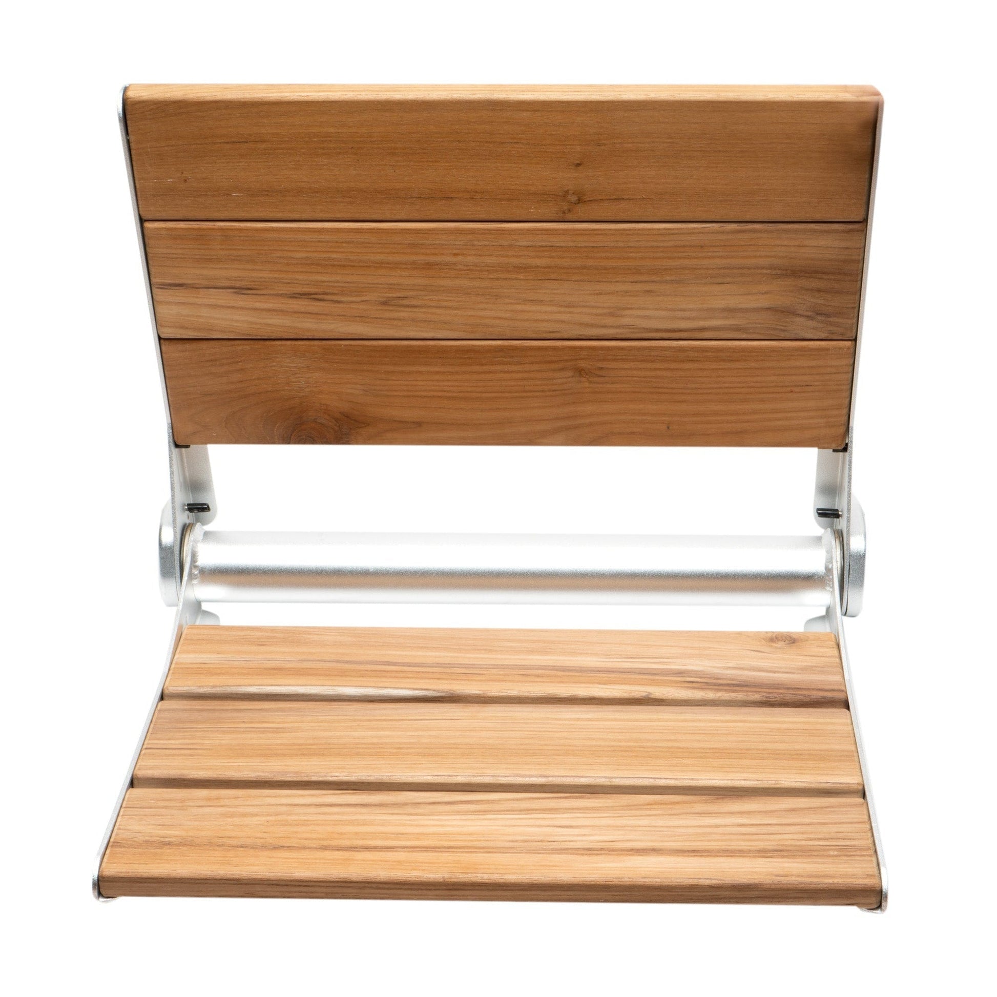 ALFI Brand ABS17-SA 17" Satin Aluminum Folding Teak Wood Shower Seat Bench With Backrest