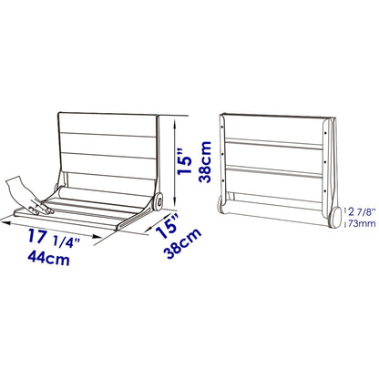 ALFI Brand ABS17-SA 17" Satin Aluminum Folding Teak Wood Shower Seat Bench With Backrest