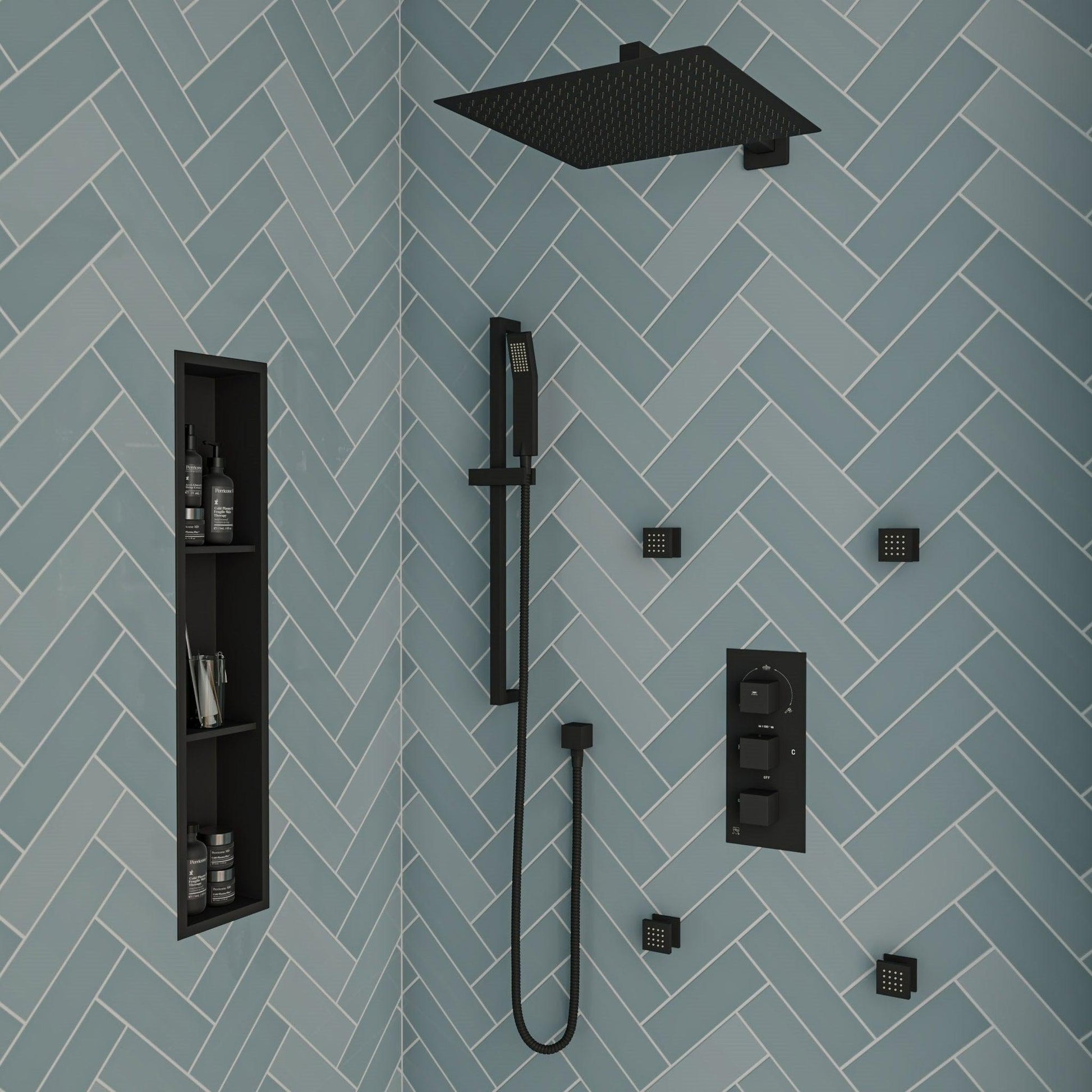 ALFI Brand ABSA20S-BM 20" Black Matte Wall-Mounted Square Solid Brass Shower Arm