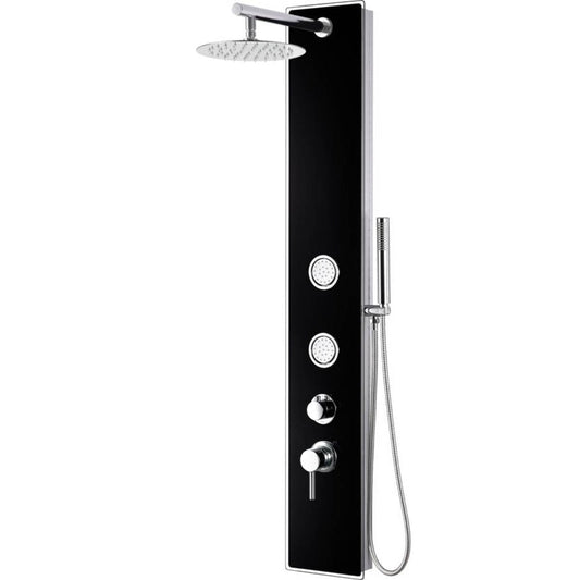 ALFI Brand ABSP55B Black Glass Rectangle Shower Panel With 2 Body Sprays and Rain Shower Head