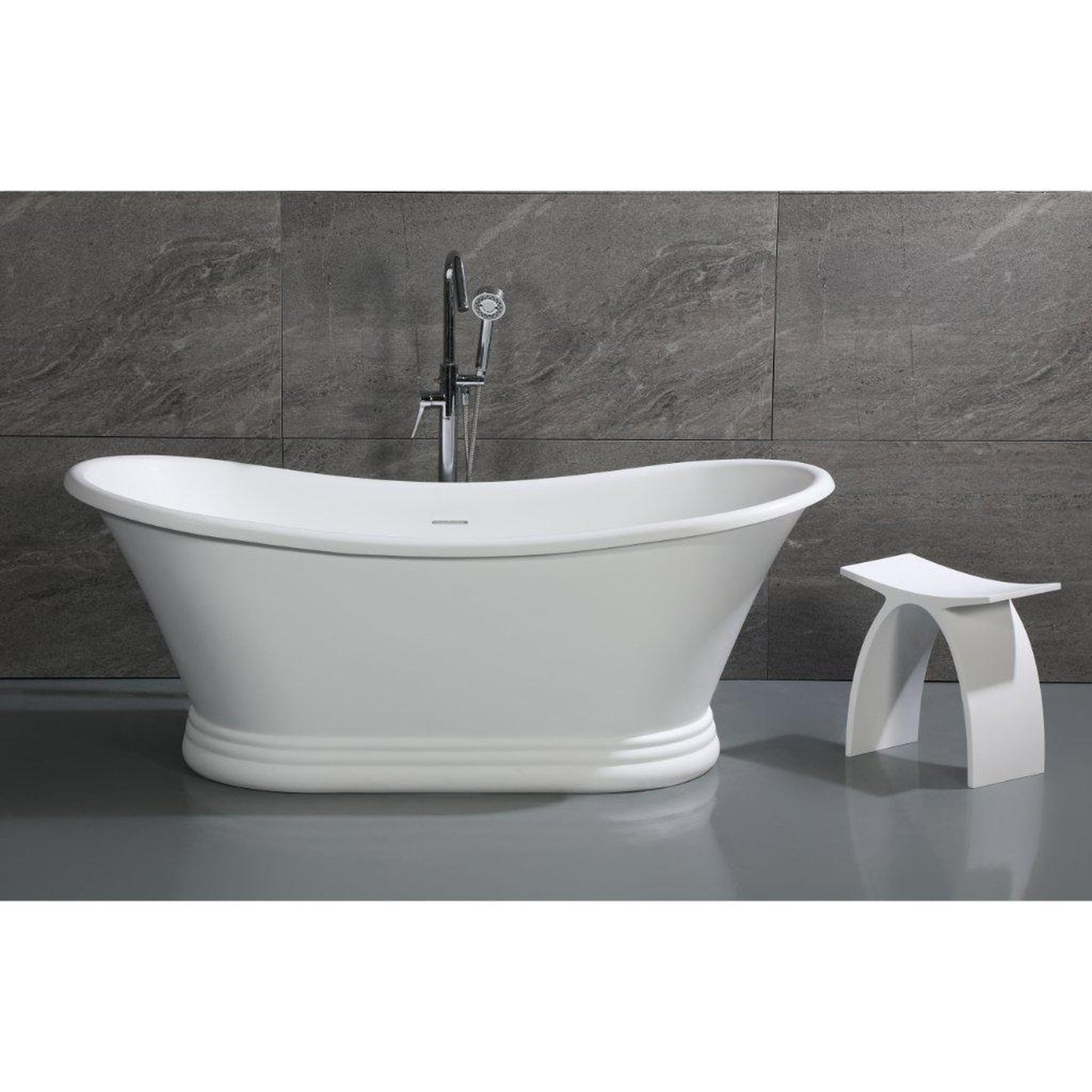 ALFI Brand ABST77 White Arched Matte Solid Surface Resin Bathroom/Shower Stool