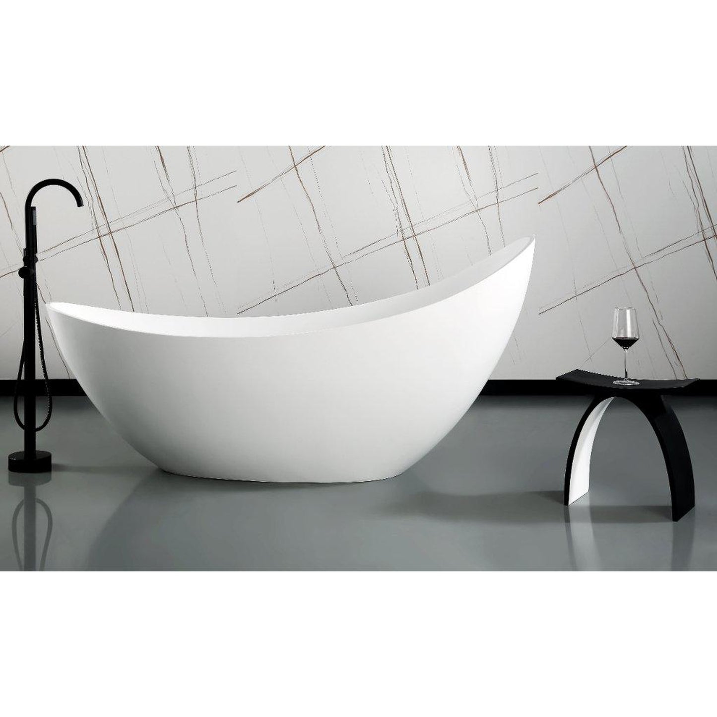 ALFI Brand ABST77BM Black Matte Arched Solid Surface Resin Bathroom/Shower Stool