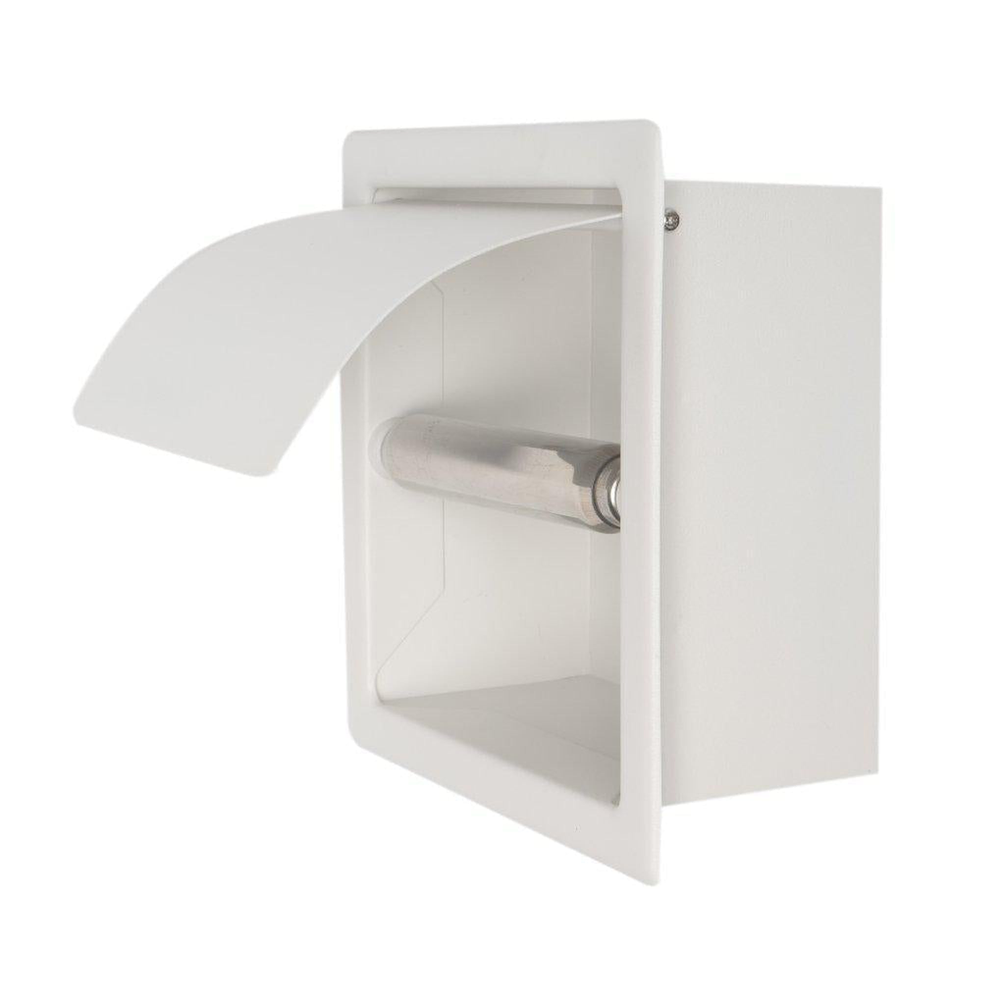 ALFI Brand ABTPC77-W White Matte Stainless Steel Recessed Toilet Paper  Holder With Cover