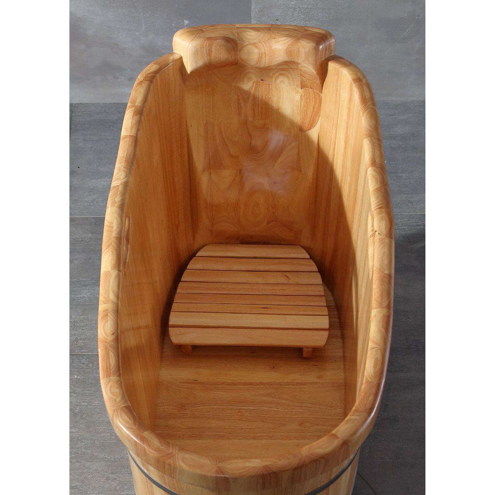 ALFI Brand AB1187 57" One Person Freestanding Soaking Rubber Wooden Bathtub With Headrest