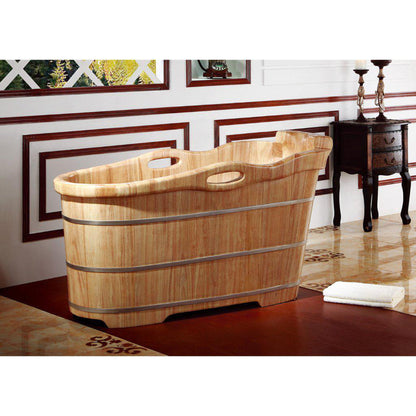 ALFI Brand AB1187 57" One Person Freestanding Soaking Rubber Wooden Bathtub With Headrest