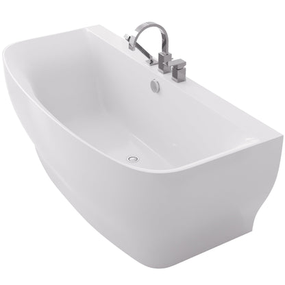 ANZZI Bank Series 65" x 31" Freestanding Glossy White Bathtub With Built-In Overflow, Pop Up Drain and Deck Mounted Bathtub Faucet