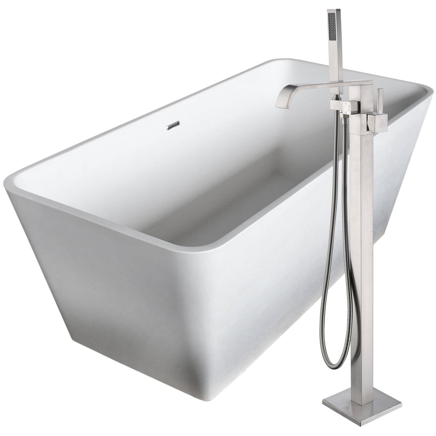 ANZZI Cenere Series 60" x 27" Freestanding Matte White Bathtub With Built-In Overflow, Pop Up Drain and Angel Bathtub Faucet