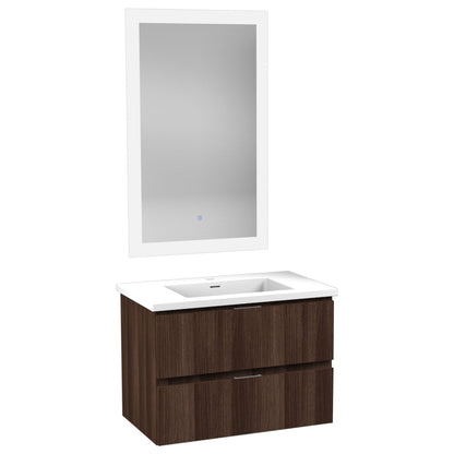 ANZZI Conques Series 30" x 20" Dark Brown Solid Wood Bathroom Vanity With Glossy White Countertop With Sink and 24" LED Mirror