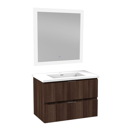 ANZZI Conques Series 30" x 20" Dark Brown Solid Wood Bathroom Vanity With Glossy White Countertop With Sink and 30" LED Mirror