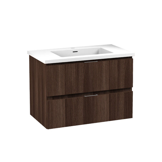 ANZZI Conques Series 30" x 20" Dark Brown Solid Wood Bathroom Vanity With Glossy White Sink and Countertop