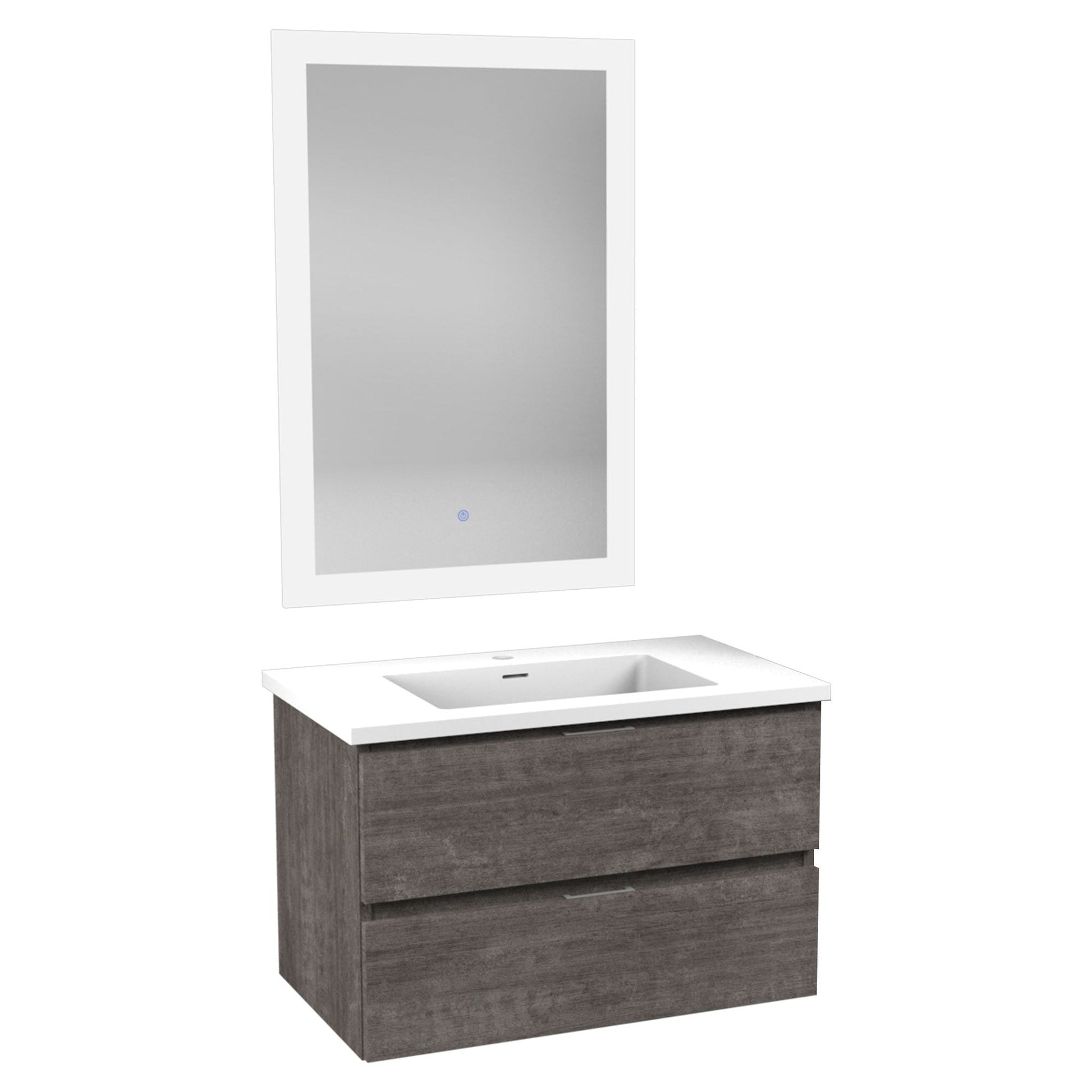 ANZZI Conques Series 30" x 20" Rich Gray Solid Wood Bathroom Vanity With Glossy White Countertop With Sink and 24" LED Mirror
