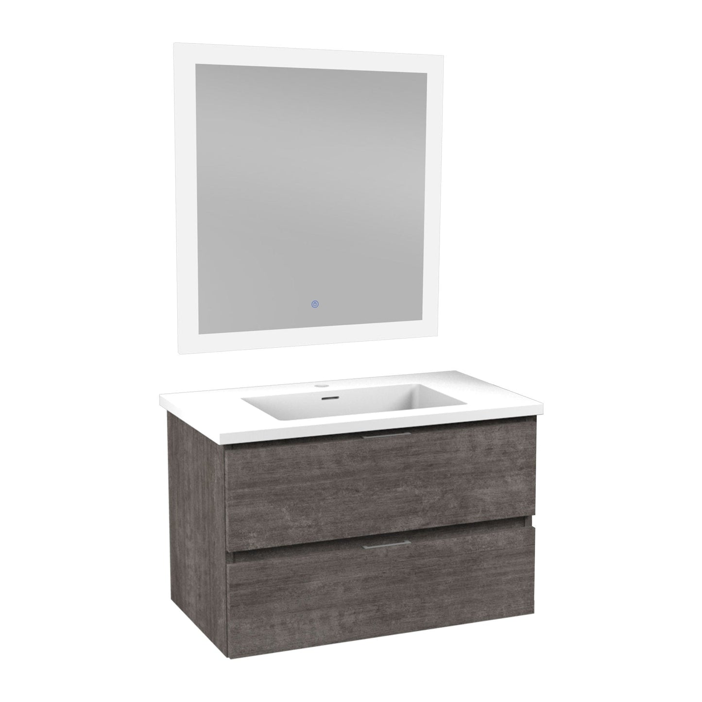 ANZZI Conques Series 30" x 20" Rich Gray Solid Wood Bathroom Vanity With Glossy White Countertop With Sink and 30" LED Mirror