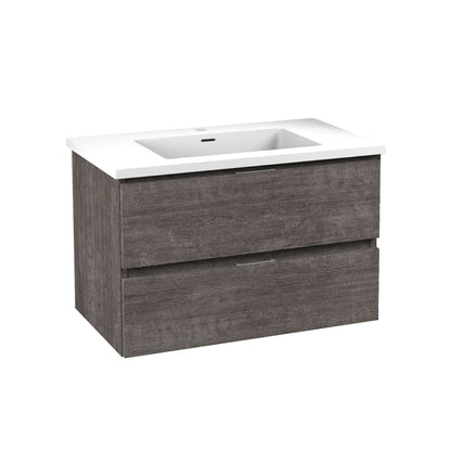ANZZI Conques Series 30" x 20" Rich Gray Solid Wood Bathroom Vanity With Glossy White Sink and Countertop