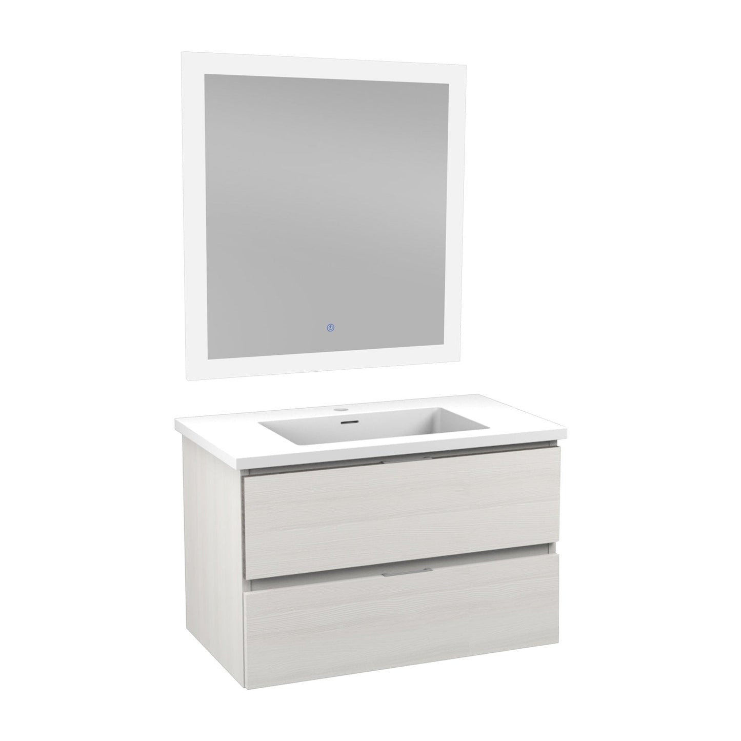 ANZZI Conques Series 30" x 20" Rich White Solid Wood Bathroom Vanity With Glossy White Countertop With Sink and 30" LED Mirror