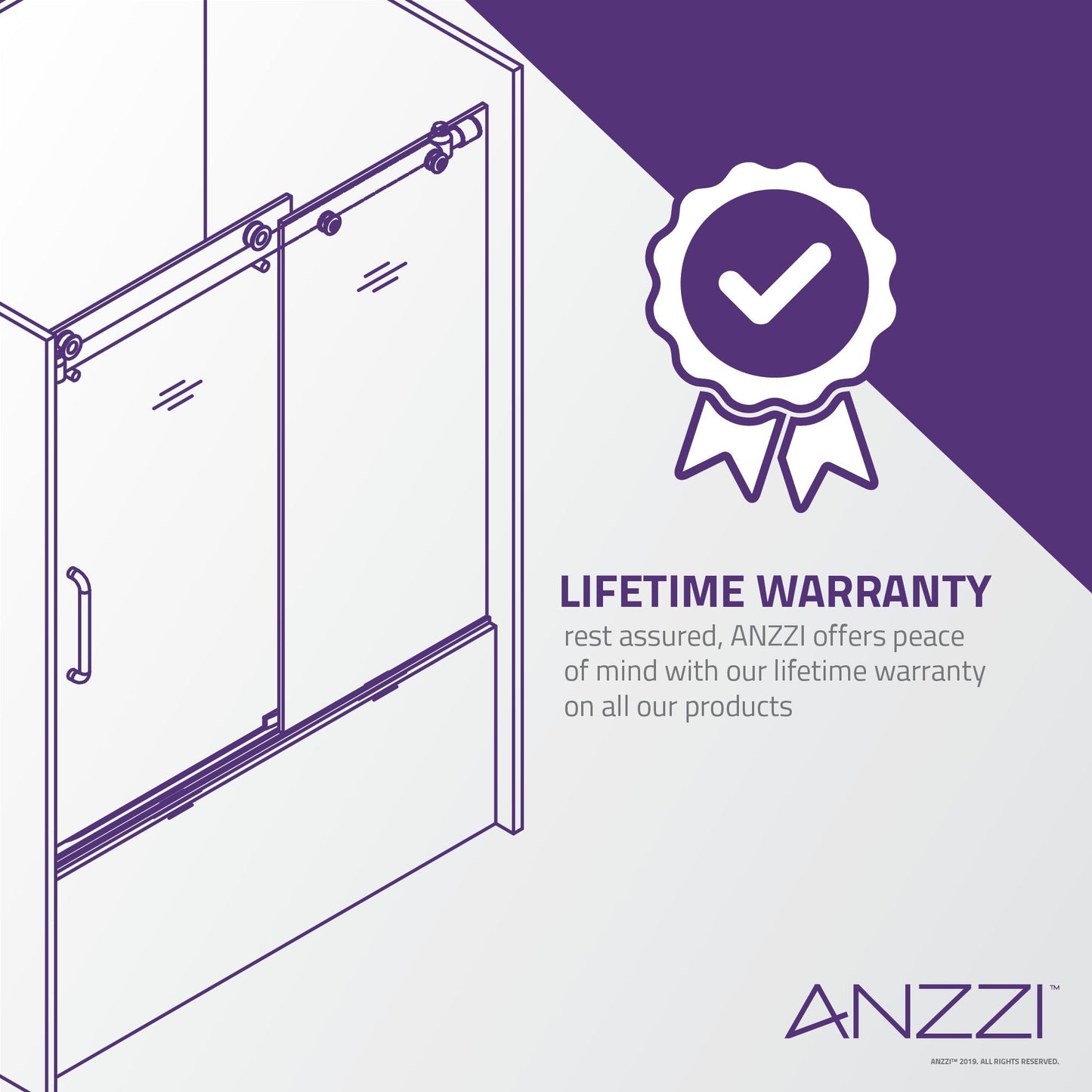 ANZZI Don Series 60" x 62" Brushed Nickel Frameless Sliding Bathtub Door With Tsunami Guard