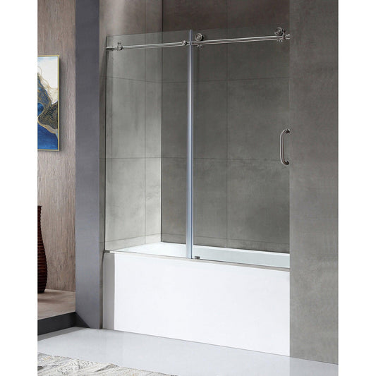 ANZZI Don Series 60" x 62" Brushed Nickel Frameless Sliding Bathtub Door With Tsunami Guard