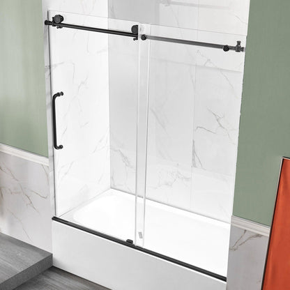 ANZZI Don Series 60" x 62" Matte Black Frameless Sliding Bathtub Door With Tsunami Guard