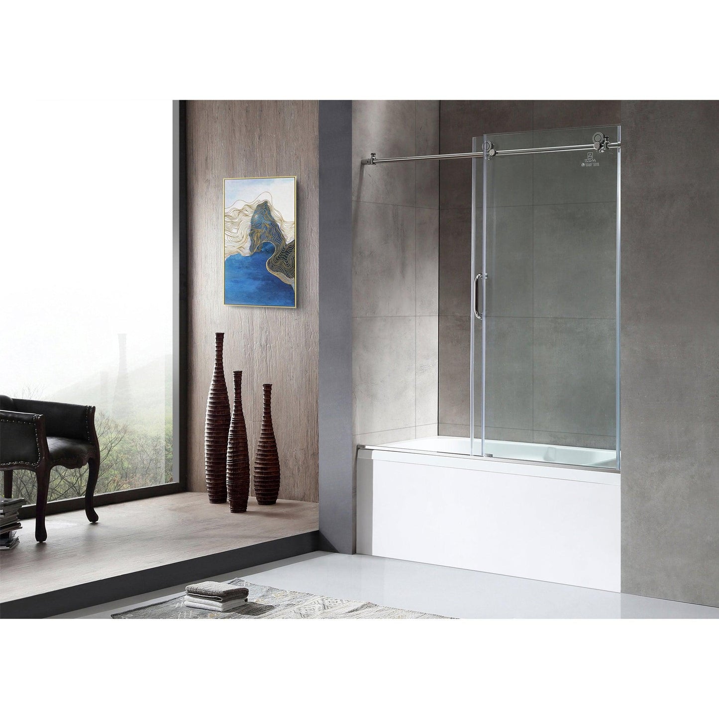 ANZZI Don Series 60" x 62" Polished Chrome Frameless Sliding Bathtub Door With Tsunami Guard