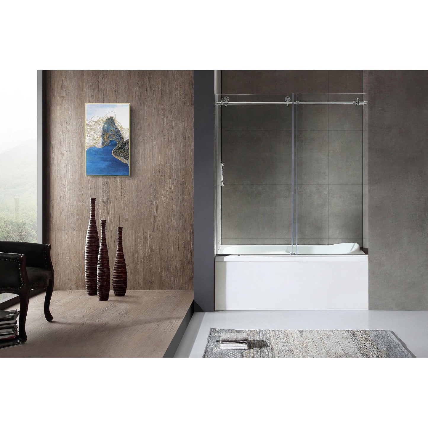 ANZZI Don Series 60" x 62" Polished Chrome Frameless Sliding Bathtub Door With Tsunami Guard