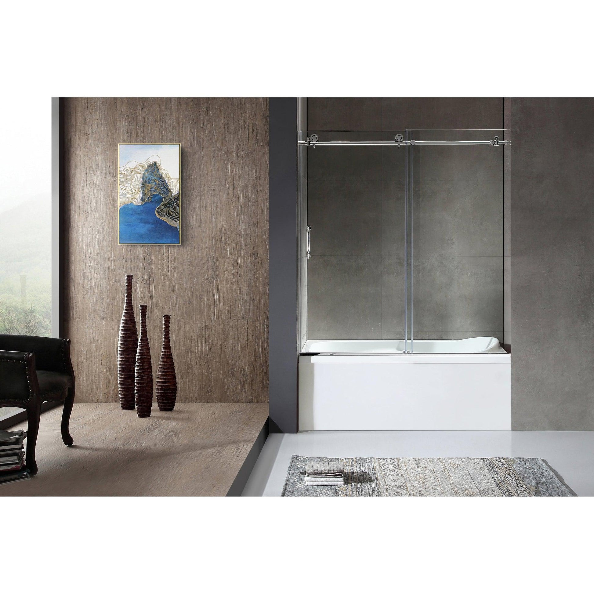 ANZZI Don Series 60" x 62" Polished Chrome Frameless Sliding Bathtub Door With Tsunami Guard