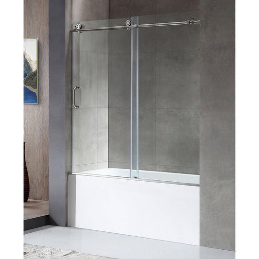 ANZZI Don Series 60" x 62" Polished Chrome Frameless Sliding Bathtub Door With Tsunami Guard