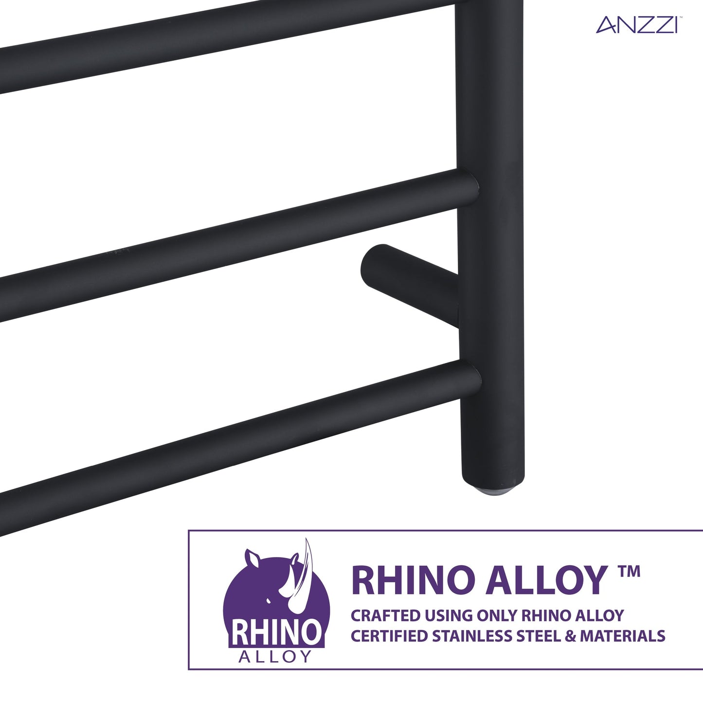 ANZZI Eve Series 8-Bar Stainless Steel Wall-Mounted Electric Towel Warmer Rack With Top Shelf in Matte Black Finish