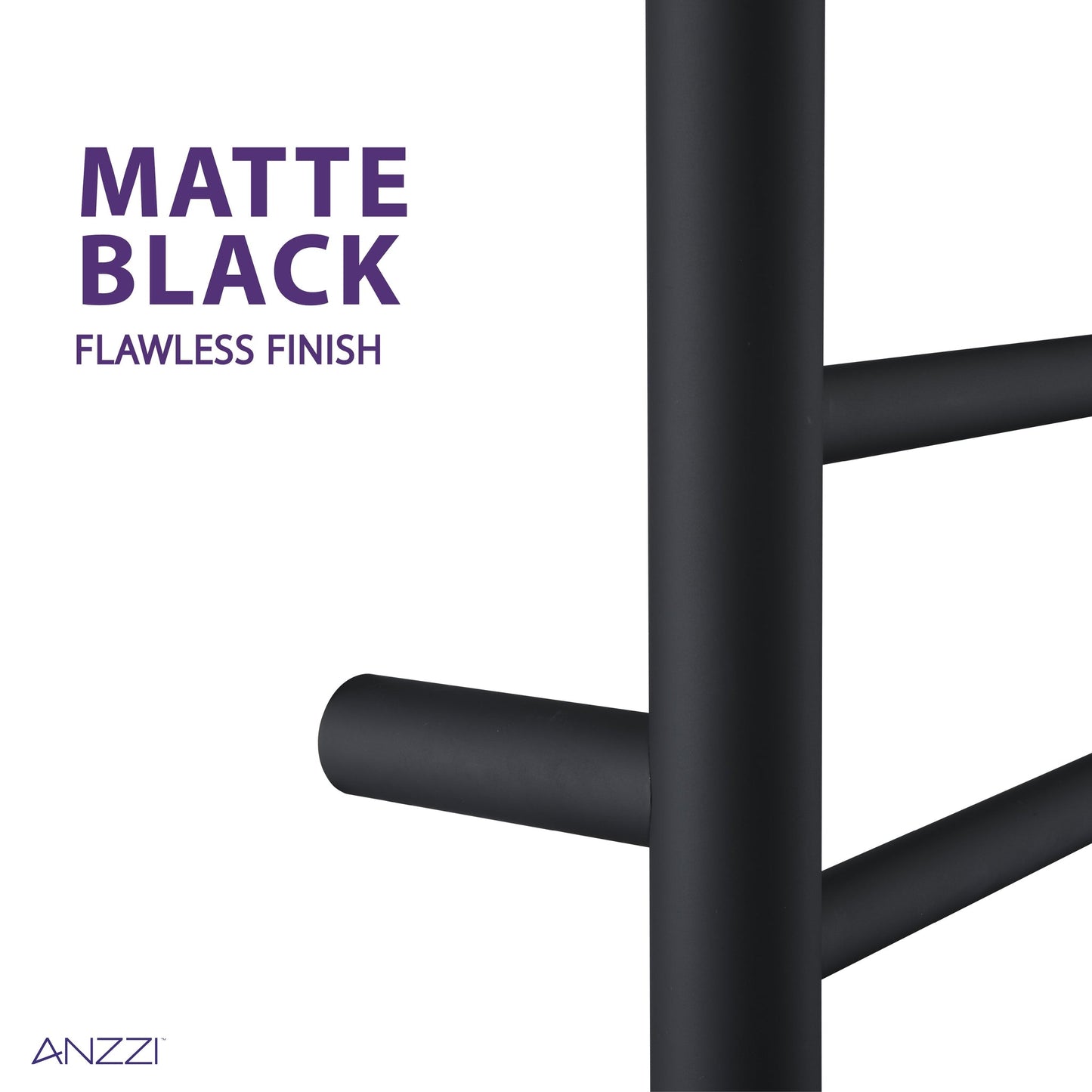 ANZZI Eve Series 8-Bar Stainless Steel Wall-Mounted Electric Towel Warmer Rack With Top Shelf in Matte Black Finish