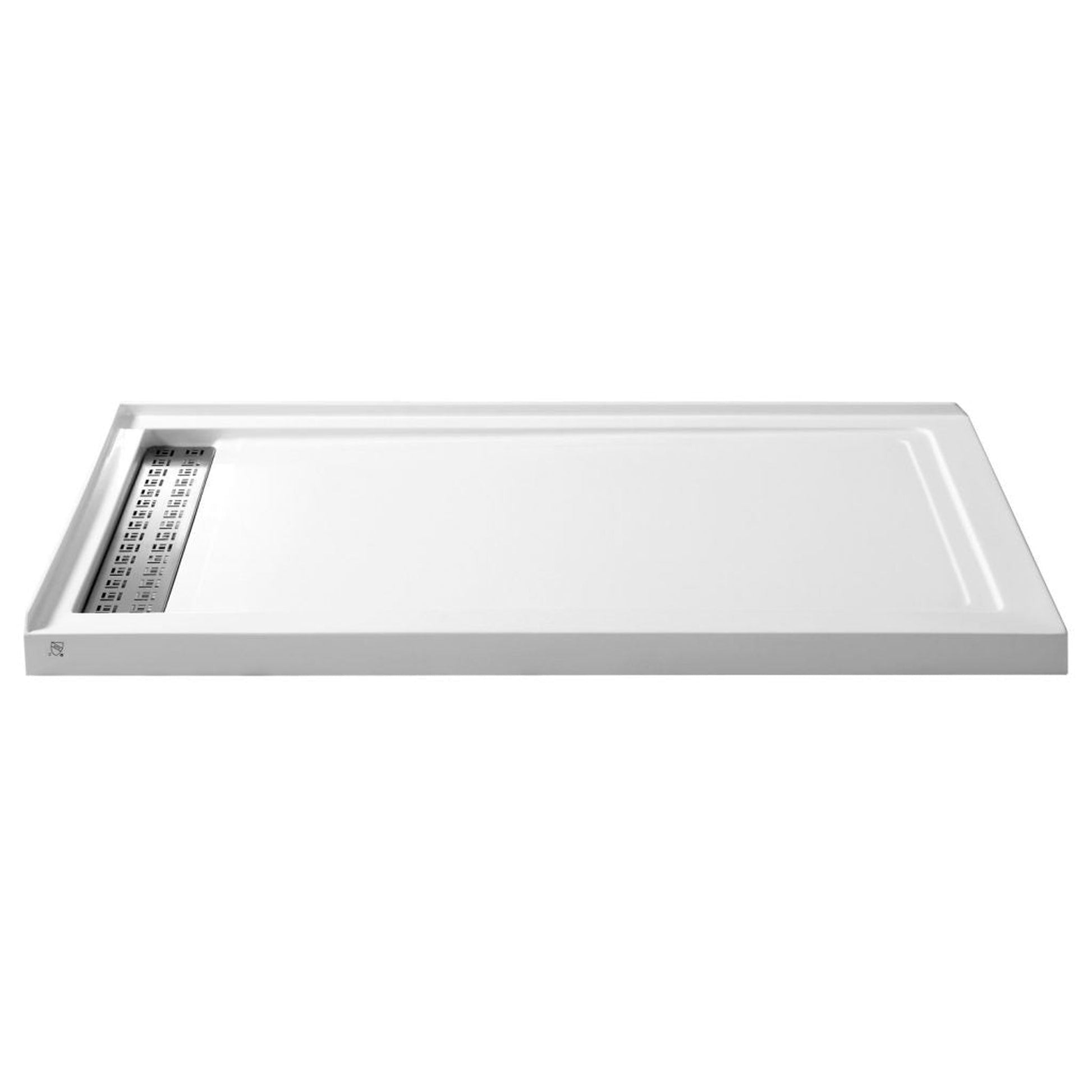 ANZZI Field Series 36" x 60" Left Drain Double Threshold White Shower Base With Built-in Tile Flange