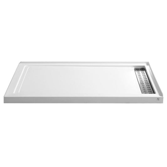 ANZZI Field Series 36" x 60" Right Drain Double Threshold White Shower Base With Built-in Tile Flange