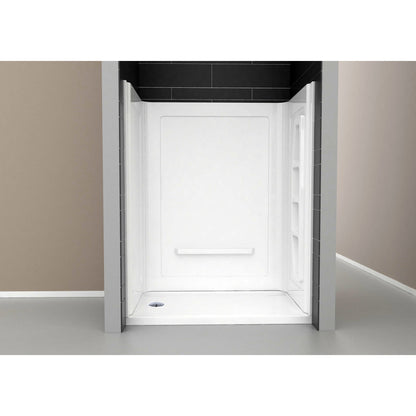 ANZZI Forum Series 48" x 36" x 74" White Acrylic Alcove Three Piece Shower Wall System With 5 Built-in Shelves