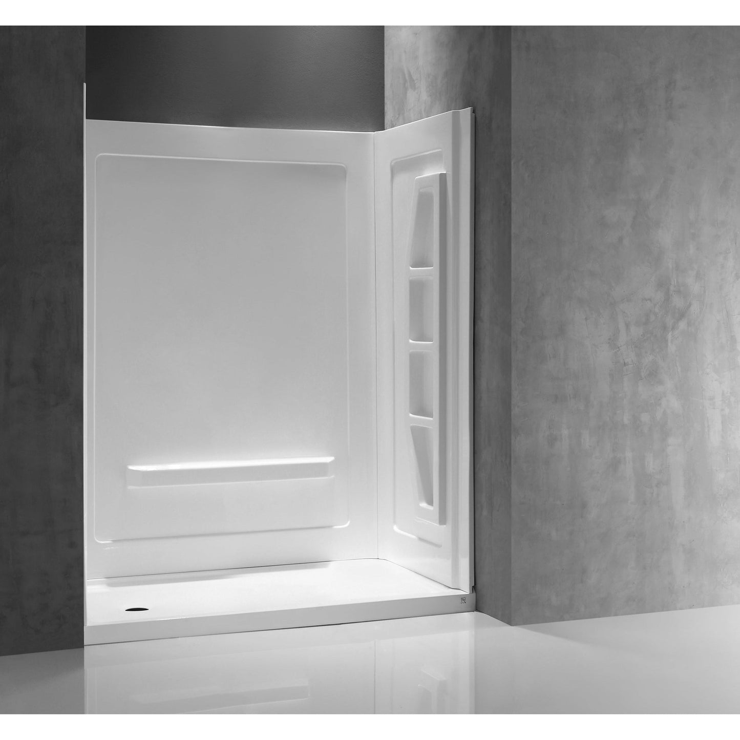 ANZZI Forum Series 60" x 36" x 74" White Acrylic Alcove Three Piece Shower Wall System With 5 Built-in Shelves