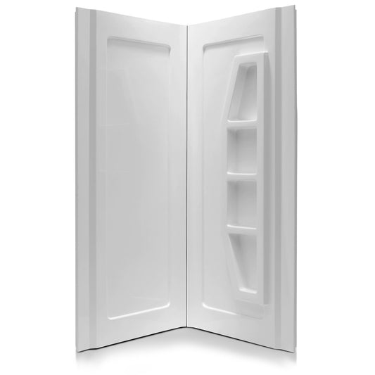 ANZZI Gradient Series 36" x 36" x 74" White Acrylic Corner Two Piece Shower Wall System With 4 Built-in Shelves