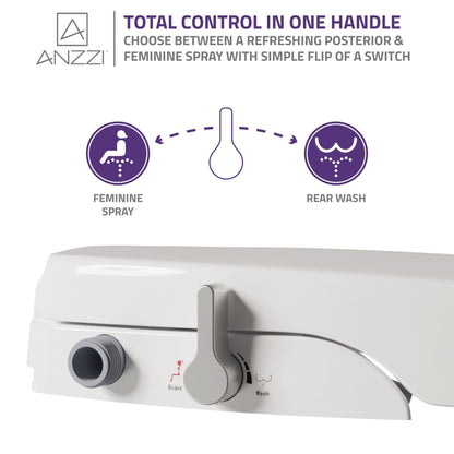 ANZZI Hal Series White Soft Close Non-Electric Toilet Seat With Dual Nozzle and Built-In Side Lever