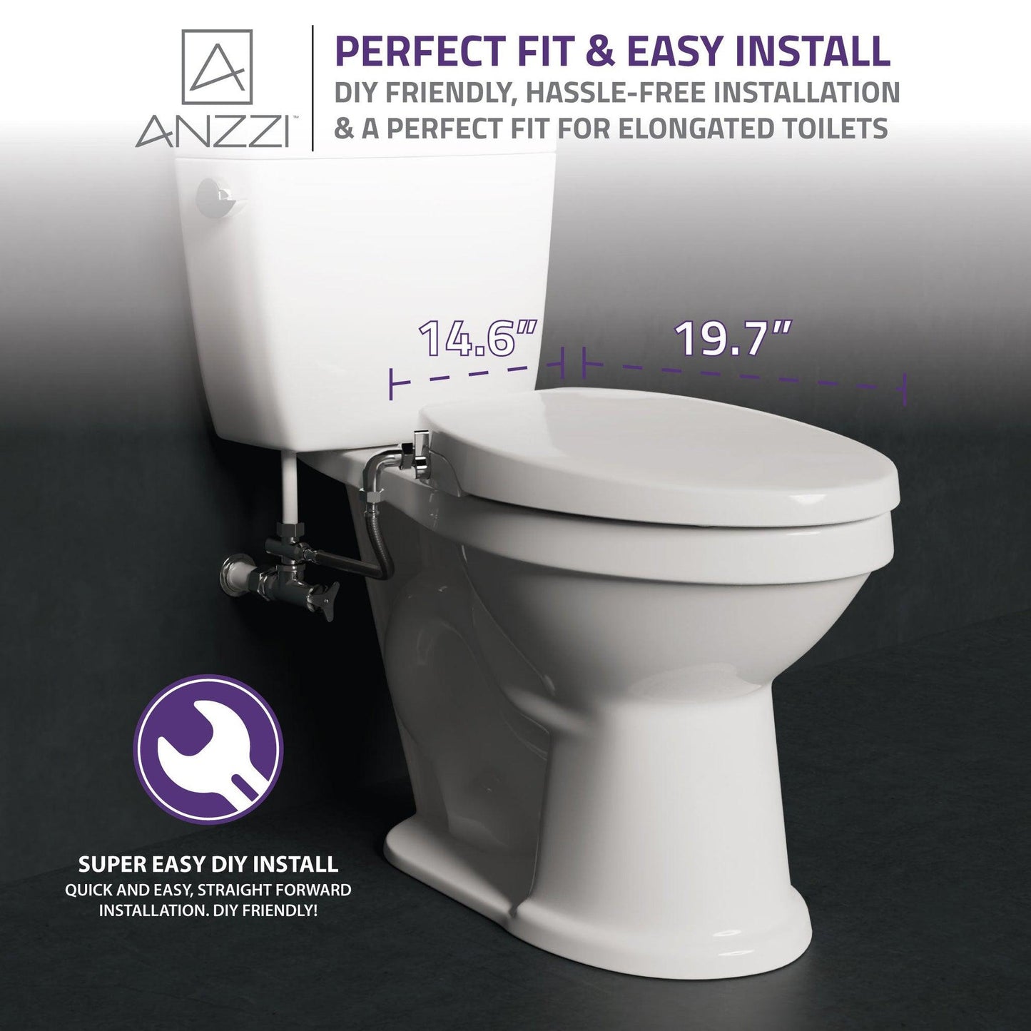 ANZZI Hal Series White Soft Close Non-Electric Toilet Seat With Dual Nozzle and Built-In Side Lever