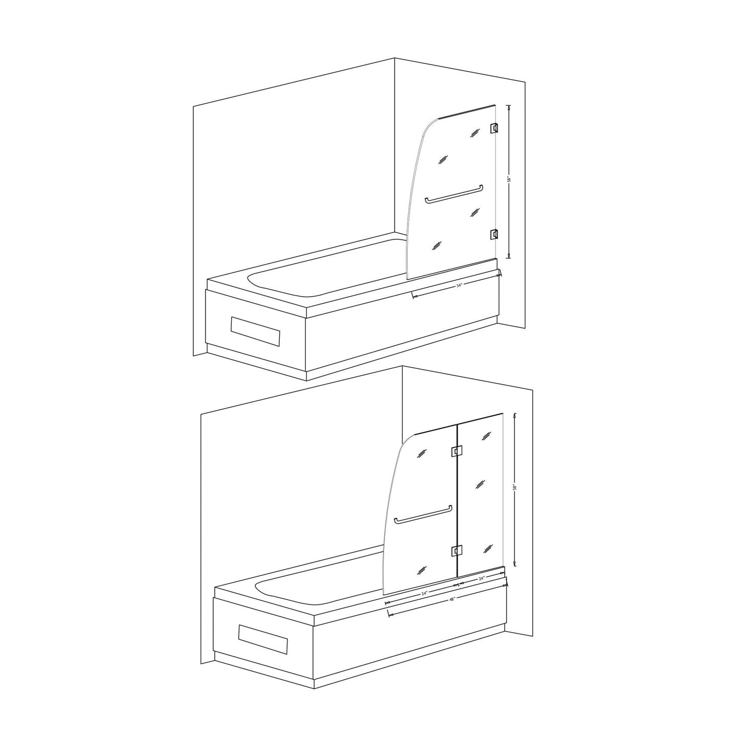 ANZZI Herald Series 48" x 58" Brushed Nickel Frameless Hinged Bathtub Door With Tsunami Guard