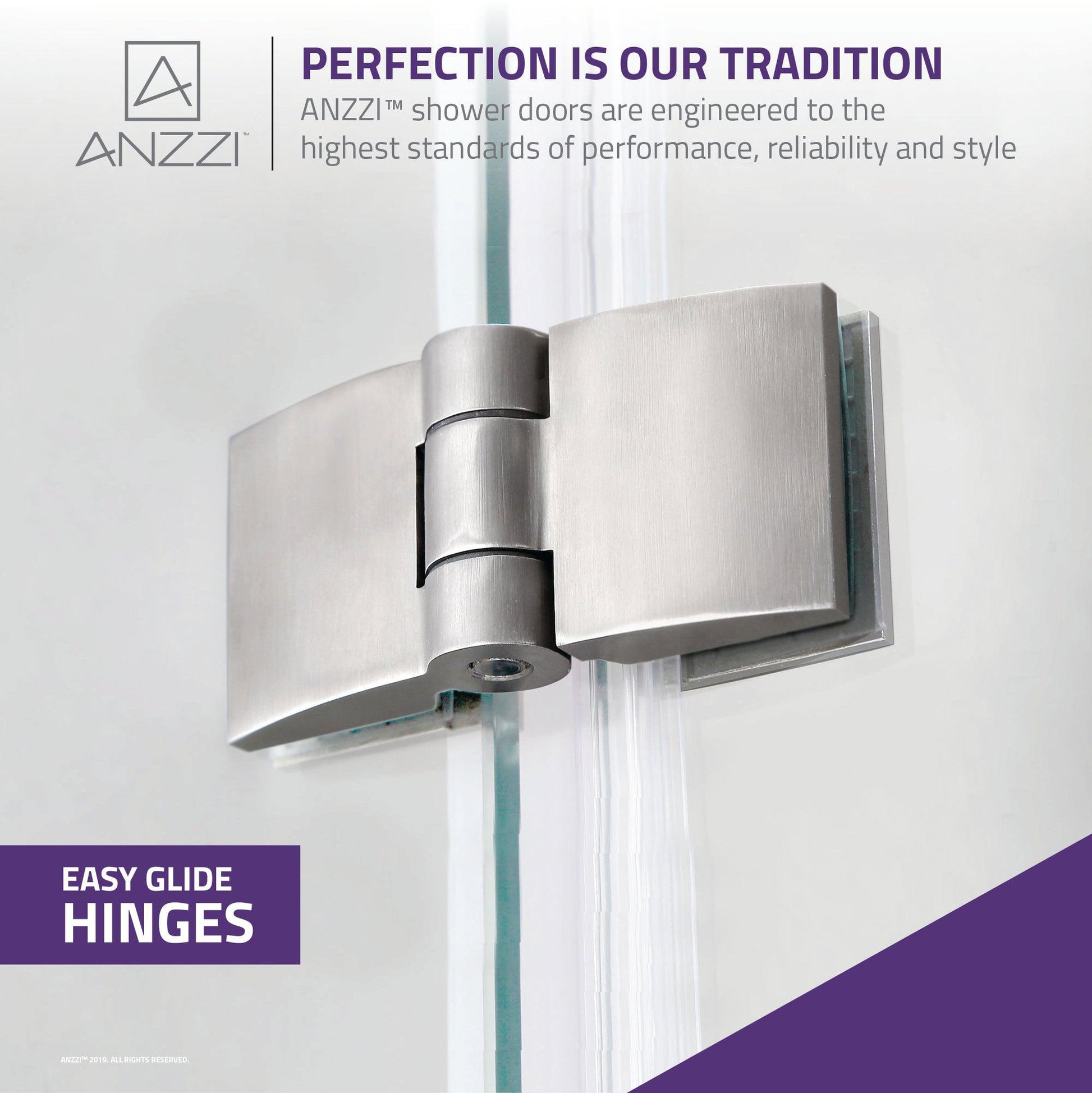 ANZZI Herald Series 48" x 58" Brushed Nickel Frameless Hinged Bathtub Door With Tsunami Guard