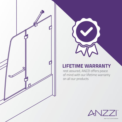 ANZZI Herald Series 48" x 58" Brushed Nickel Frameless Hinged Bathtub Door With Tsunami Guard