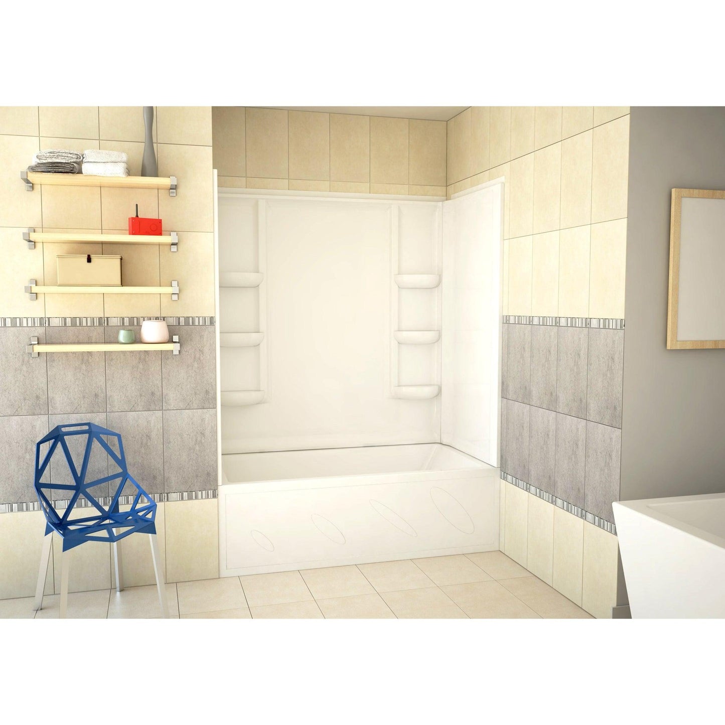 ANZZI Lexi-Class Series 60" x 36" x 60" White Acrylic Alcove Three Piece Shower Wall System With 6 Built-in Shelves