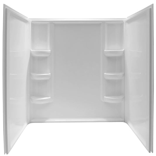 ANZZI Lexi-Class Series 60" x 36" x 60" White Acrylic Alcove Three Piece Shower Wall System With 6 Built-in Shelves