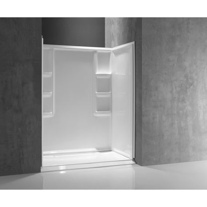 ANZZI Lexi-Class Series 60" x 36" x 74" White Acrylic Alcove Three Piece Shower Wall System With 6 Built-in Shelves