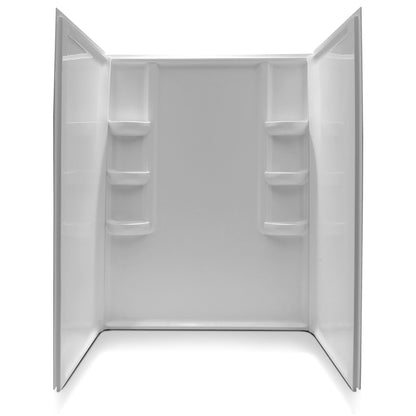 ANZZI Lexi-Class Series 60" x 36" x 74" White Acrylic Alcove Three Piece Shower Wall System With 6 Built-in Shelves