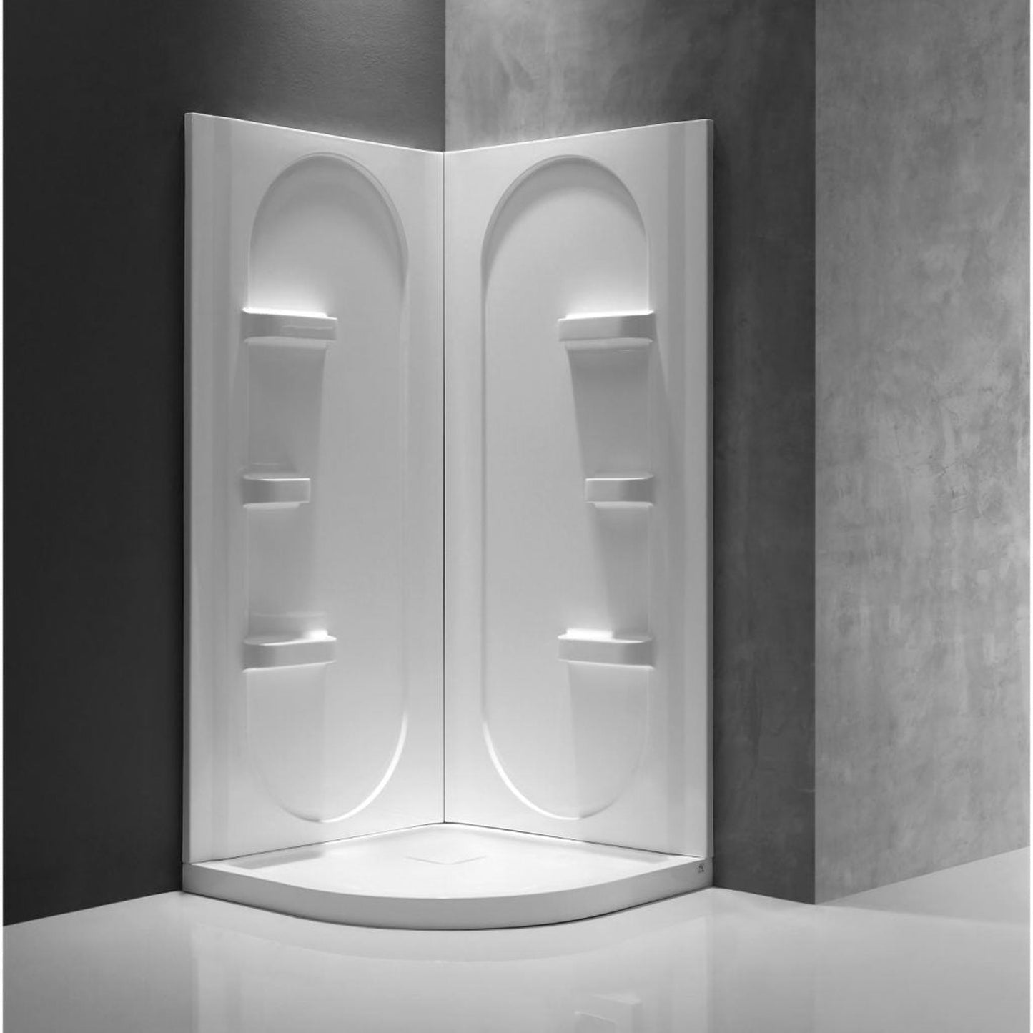 ANZZI Mishra Series 38" x 38" x 75" White Acrylic Corner Two Piece Shower Wall System With 6 Built-in Shelves