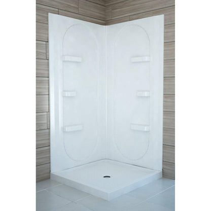 ANZZI Mishra Series 38" x 38" x 75" White Acrylic Corner Two Piece Shower Wall System With 6 Built-in Shelves