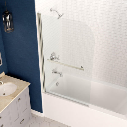 ANZZI Myth Series 34" x 58" Brushed Nickel Frameless Hinged Bathtub Door With Tsunami Guard