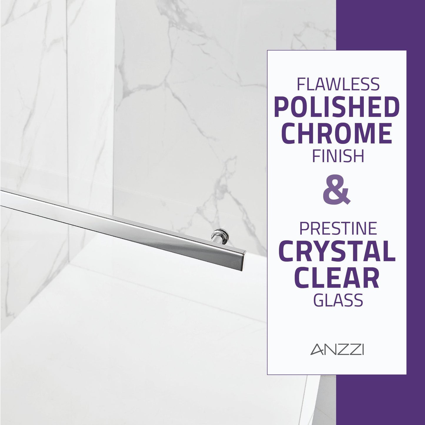 ANZZI Myth Series 34" x 58" Polished Chrome Frameless Hinged Bathtub Door With Tsunami Guard