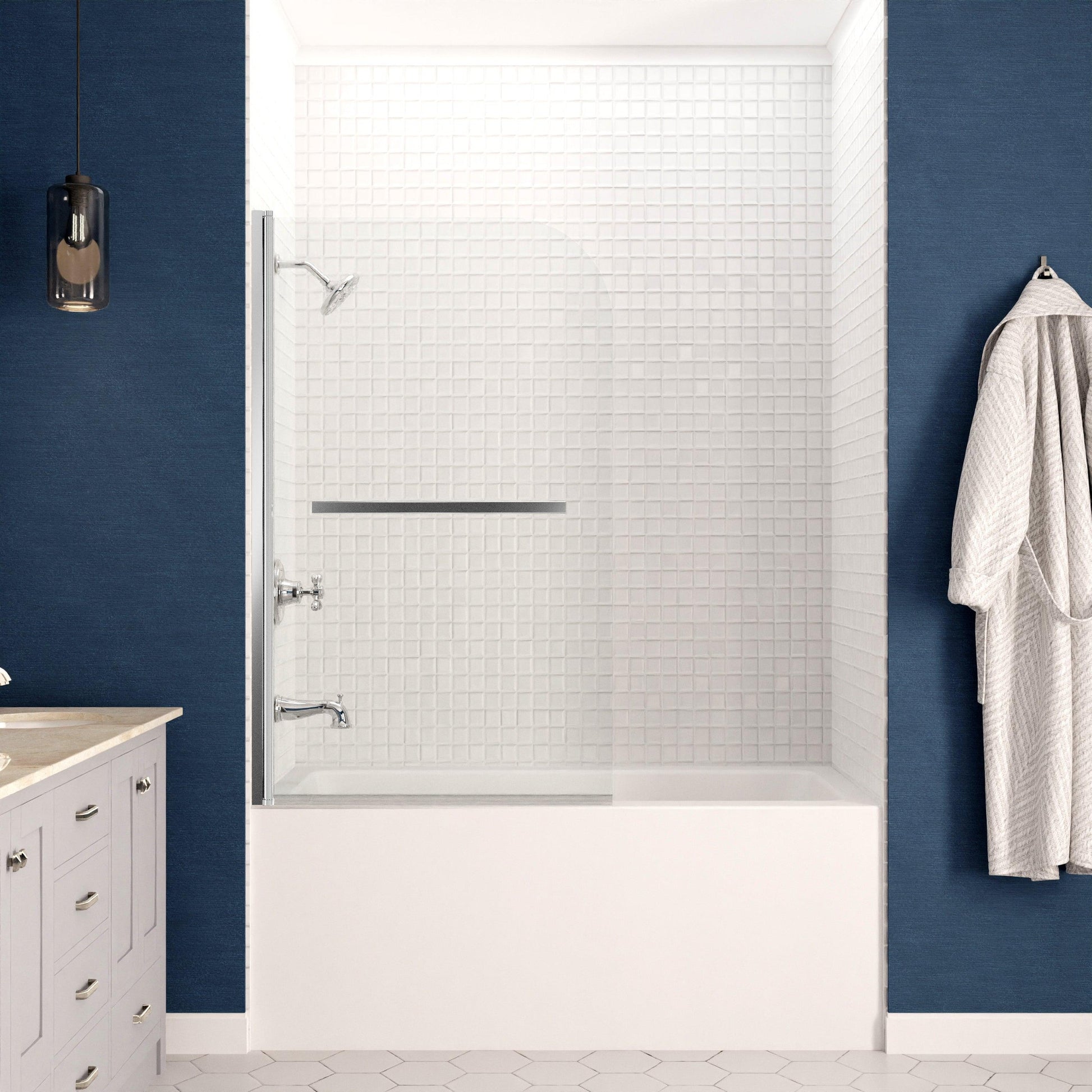 ANZZI Myth Series 34" x 58" Polished Chrome Frameless Hinged Bathtub Door With Tsunami Guard