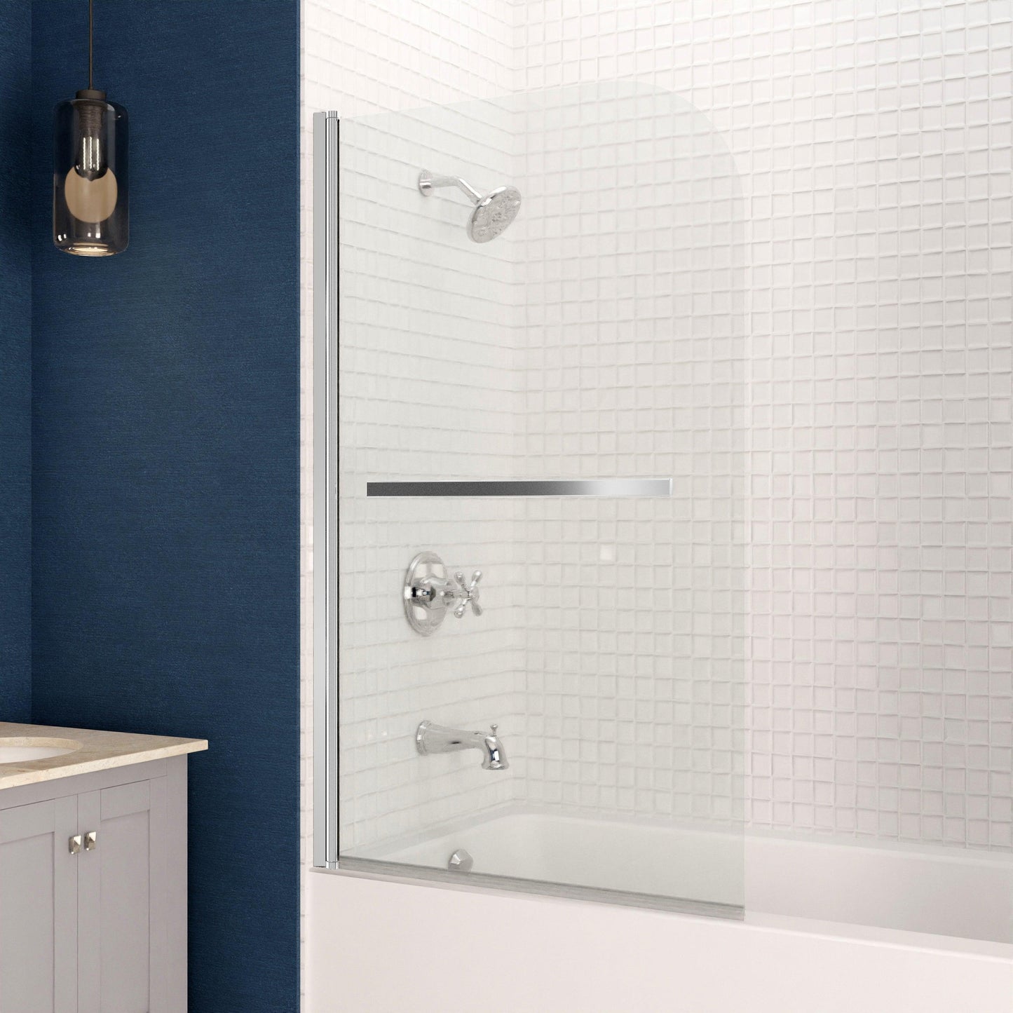 ANZZI Myth Series 34" x 58" Polished Chrome Frameless Hinged Bathtub Door With Tsunami Guard